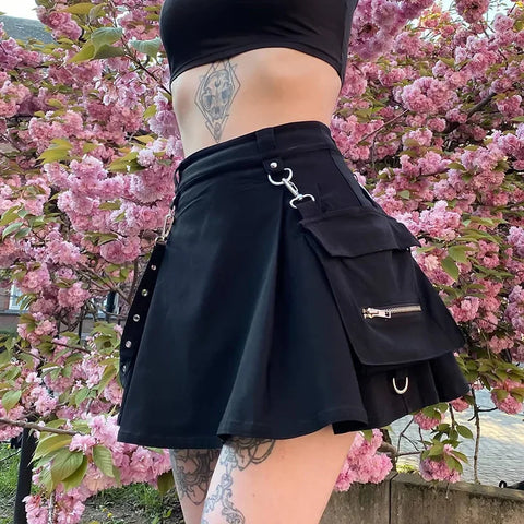 Harajuku Punk Gothic Zwarte Minirok met Hoge Taille voor Vrouwen
