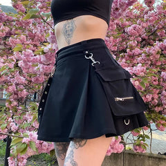 Harajuku Punk Gothic Black High Waist Mini Skirt for Women