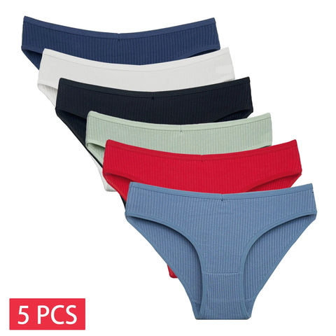 M-XL Women's Sexy Lace Panty Briefs 5 PCS Set - Cotton Underwear