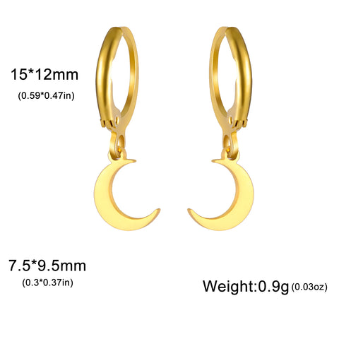 Skyrim Moon Star Drop Earrings – Gold Stainless Steel Hoop Earrings for Women and Girls