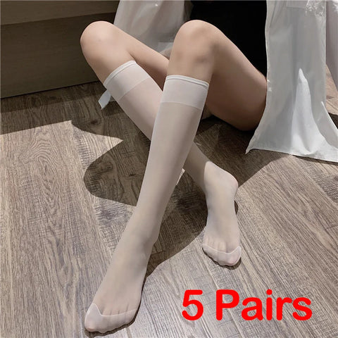 White/Black Calf Stockings Nylon Mid-tube Socks for a Chic Spring Look
