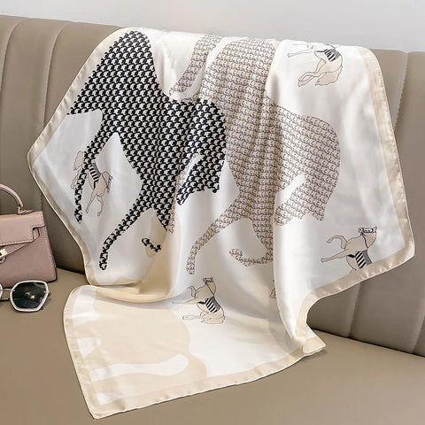 Luxury Animal Silk Satin Head Scarf for Women