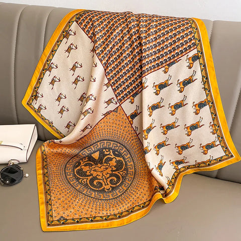 Luxury Animal Silk Satin Head Scarf for Women