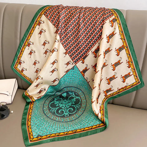 Luxury Animal Silk Satin Head Scarf for Women