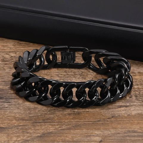 Gold Color Men's Cuban Chain Bracelet - Chunky Waterproof Stainless Steel Link Wristband