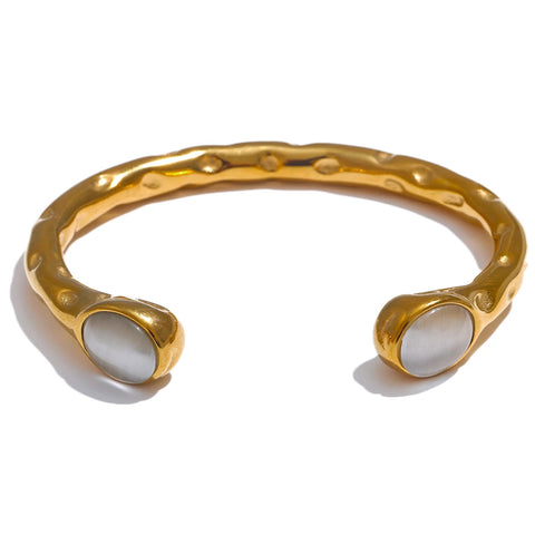 Yhpup 62mm High Quality Stainless Steel Multicolored Natural Stone Golden Cuff Open Bracelet Bangle - Water Resistant Jewelry