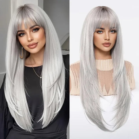 Blonde Golden Synthetic Wigs Long Straight Hair Natural Wig for Women Middle Part Wigs Cosplay Party Heat Resistant Fake Hair