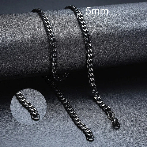 Stylish Punk Cuban Necklaces for Men and Women - Stainless Steel Miami Curb Collar in Silver, Black, and Gold