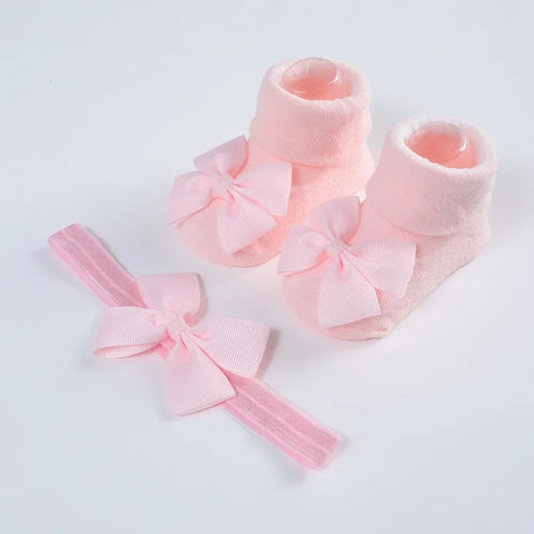 Knitted Cotton Baby Girl Socks with Headband