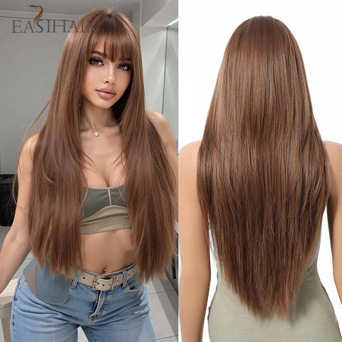 Blonde Golden Synthetic Wigs Long Straight Hair Natural Wig for Women Middle Part Wigs Cosplay Party Heat Resistant Fake Hair