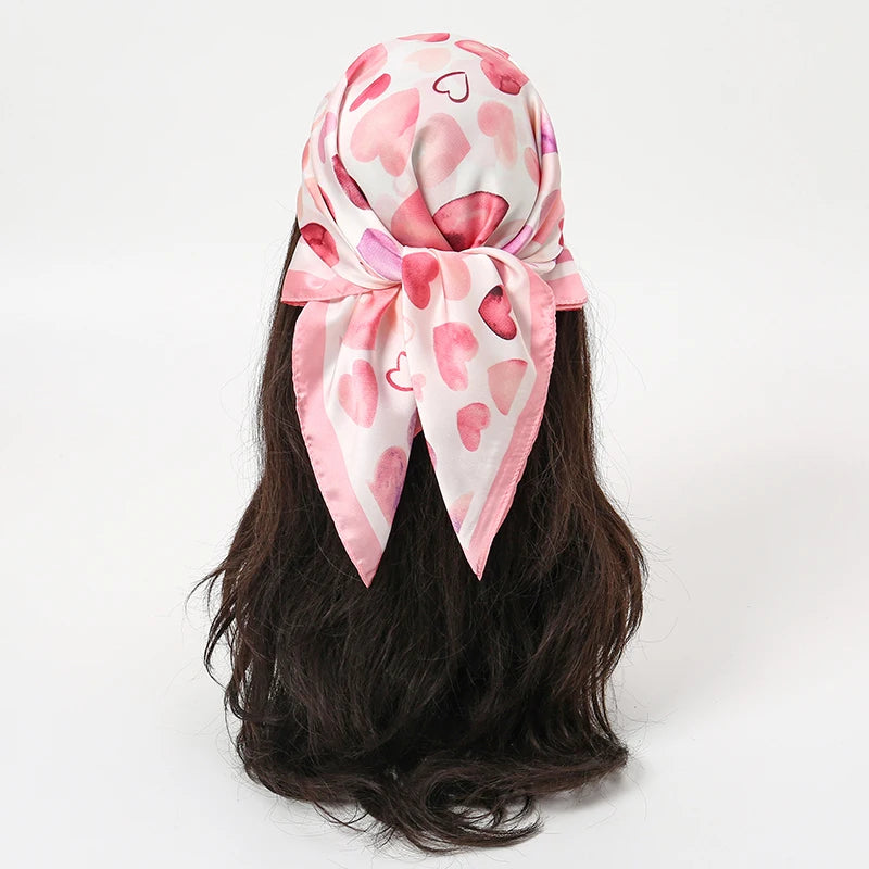 Summer Beach Heart Print Silk Hijab Scarf
