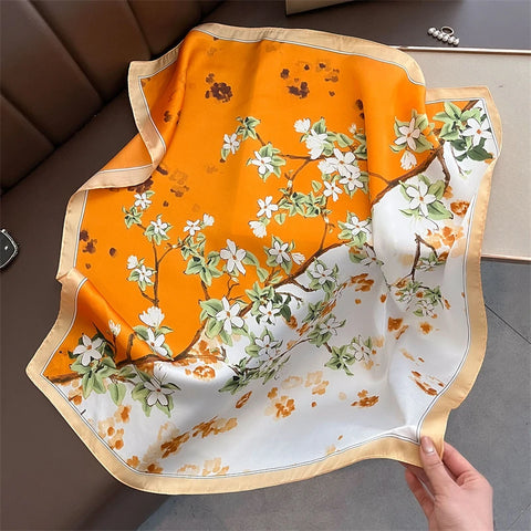 70cm Lemon Print Yellow Silk Scarf