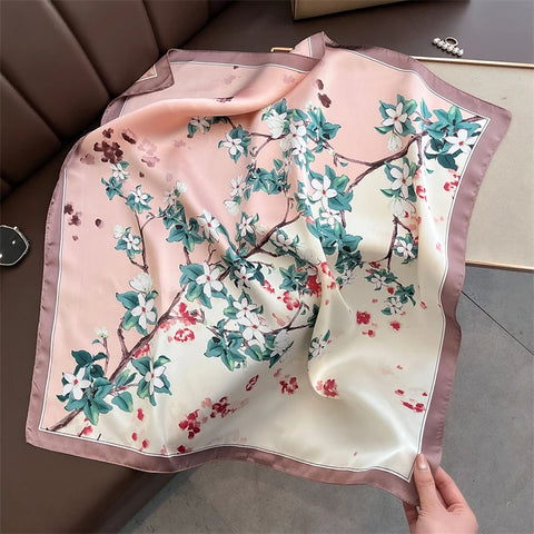 70cm Lemon Print Yellow Silk Scarf