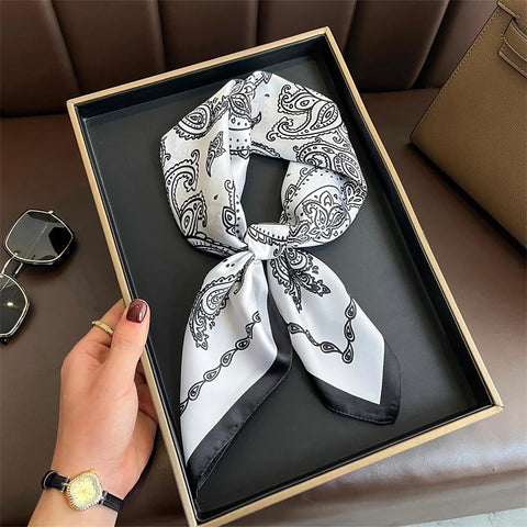 2025 Luxury Silk Skinny Scarf with Cat Print