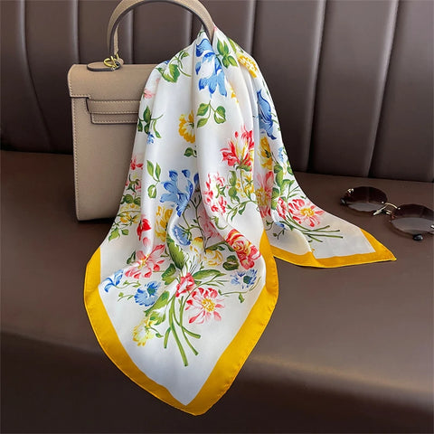 Luxury Satin Silk Square Scarf for Women