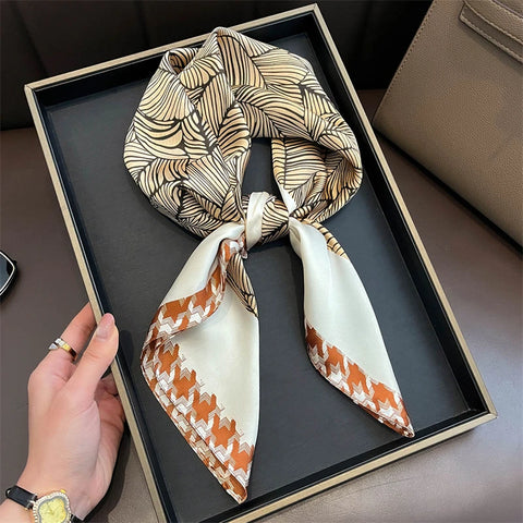 70cm Lemon Print Yellow Silk Scarf