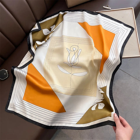 70cm Lemon Print Yellow Silk Scarf