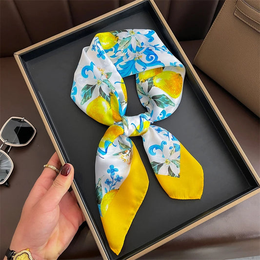 Summer Sunscreen Lemon Print Silk Scarf