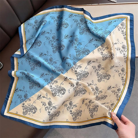 70cm Lemon Print Yellow Silk Scarf