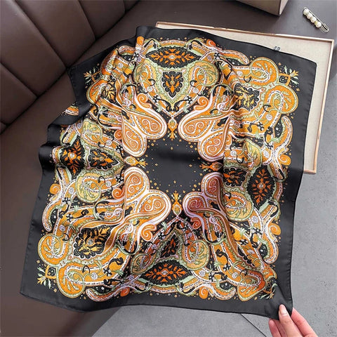 70cm Lemon Print Yellow Silk Scarf