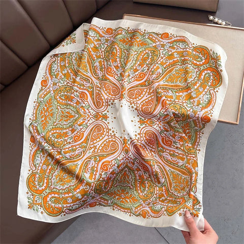 70cm Lemon Print Yellow Silk Scarf