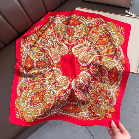 70cm Lemon Print Yellow Silk Scarf