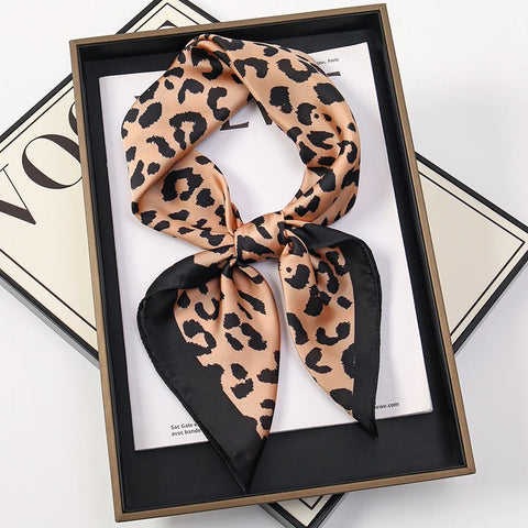 Leopard Print Silk Hairband Scarf for Women