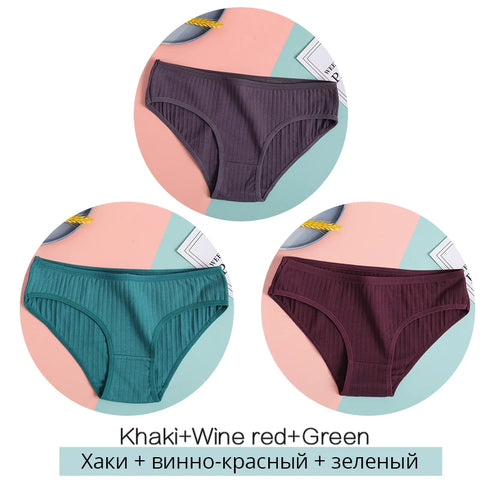 FINETOO Dames katoenen slipjes 3 stuks zachte gestreepte damesonderbroeken effen meisjes slips sexy dameslingerie M-XL comfortabel ondergoed 