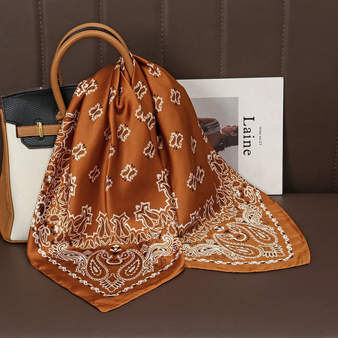 Fashion Print Silk Hairbands Scarf Women 2025 Spring New Elagant Floral Bandana Neck Kerchief Head Bands Foulard Female Scarfs