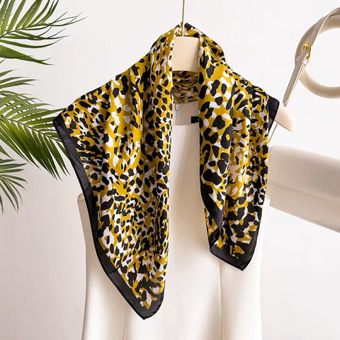70cm Lemon Print Yellow Silk Scarf