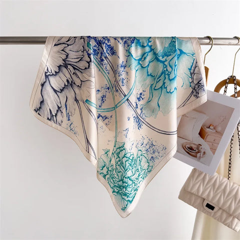 70cm Lemon Print Yellow Silk Scarf