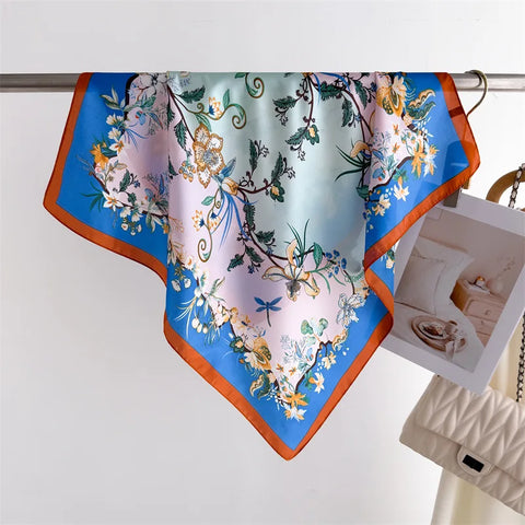 70cm Lemon Print Yellow Silk Scarf