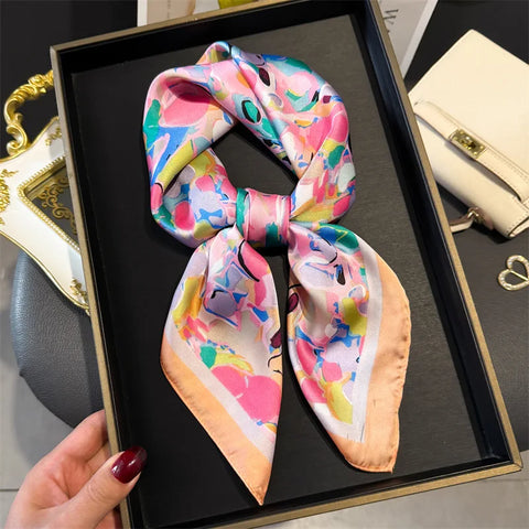 2025 Luxury Silk Skinny Scarf with Cat Print