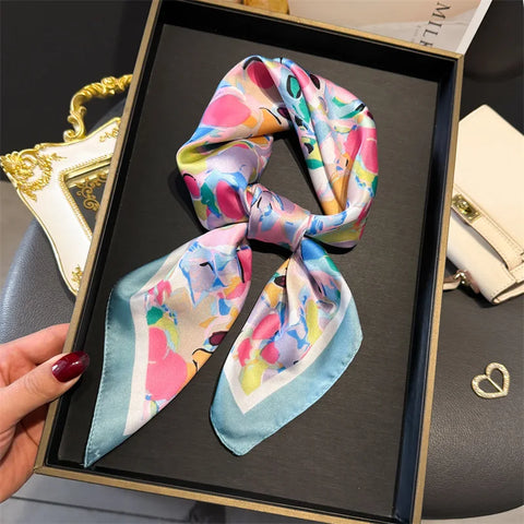 2025 Luxury Silk Skinny Scarf with Cat Print