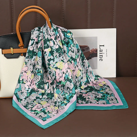 Luxury Satin Silk Square Scarf for Women