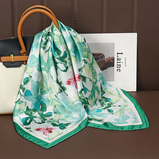 Luxury Satin Silk Square Scarf for Women