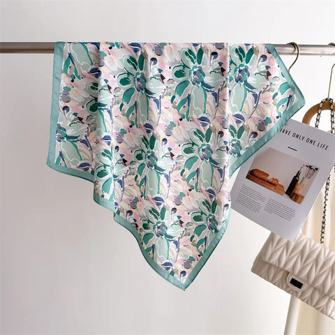 70cm Lemon Print Yellow Silk Scarf