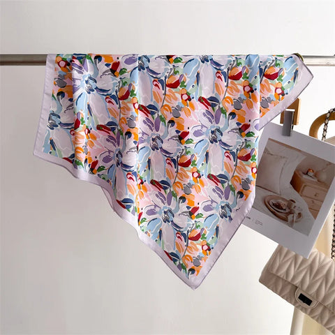 70cm Lemon Print Yellow Silk Scarf