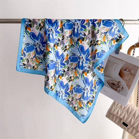 70cm Lemon Print Yellow Silk Scarf