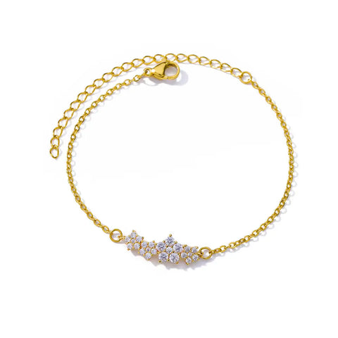 Elegant Zircon Flowers Bracelet for Women and Girls – Luxury Gold Color Stainless Steel Plant Charm Jewelry