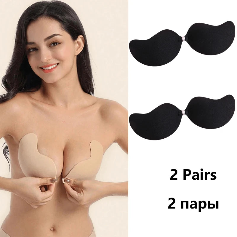 2 Pairs Invisible Strapless Adhesive Stick Bra Push Up Bras