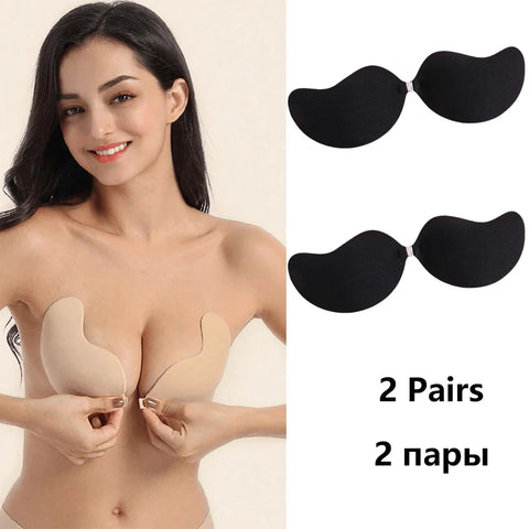 2 paar onzichtbare strapless plakbeha's met push-up bh's