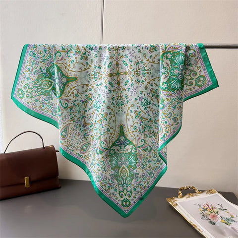 70cm Lemon Print Yellow Silk Scarf