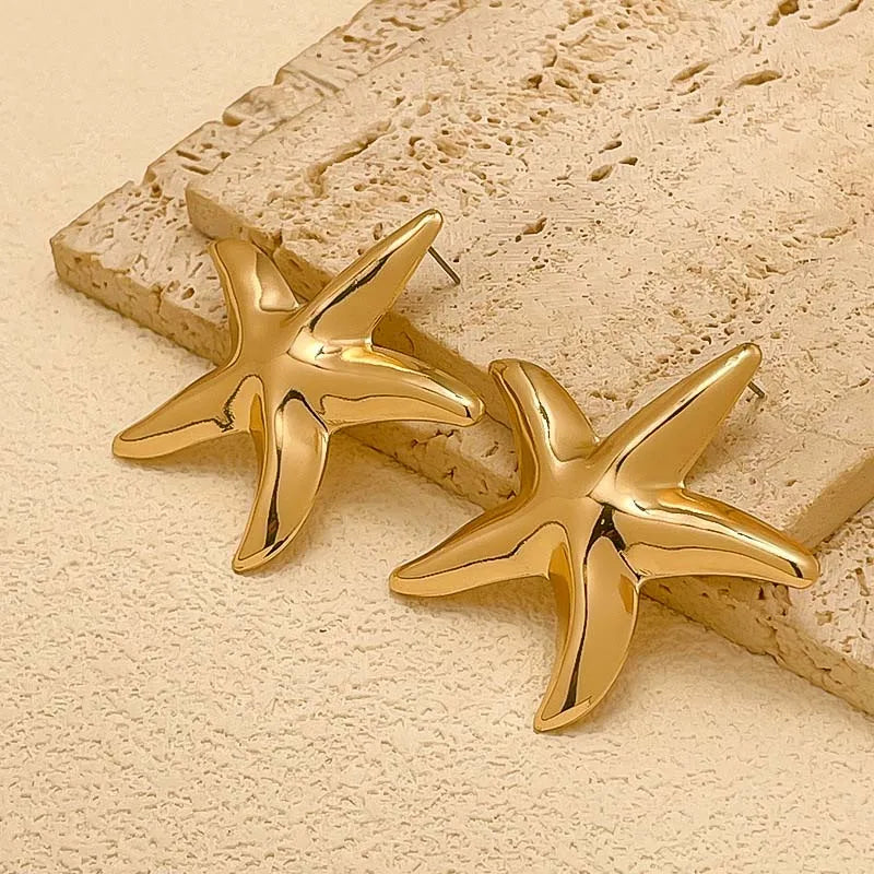 2025 New Fashion Big Starfish Shell Stud Earrings - Bohemian Gold Color Star Drop Earrings for Women