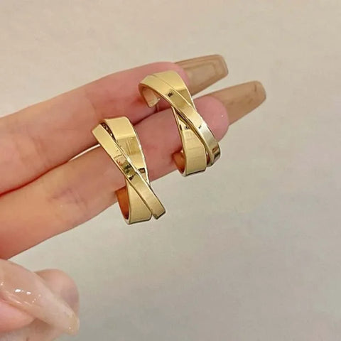 Fashion Metal Geometric Circular Hoop Earrings for Women - Punk Silver Twist C Shape Drop Earrings