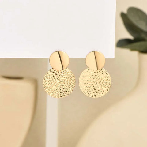 Bohemia Gold Color Big Round Earrings - Exaggerated Metal Geometric Long Circle Pendant for Women