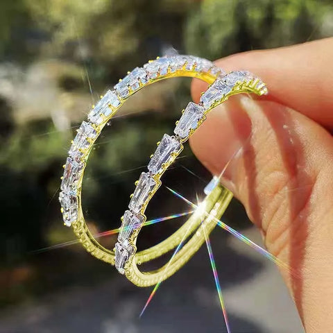 Luxury Shiny Zircon Circle Hoop Earrings for Women - 2025 New Fashion Big Round Wedding Jewelry
