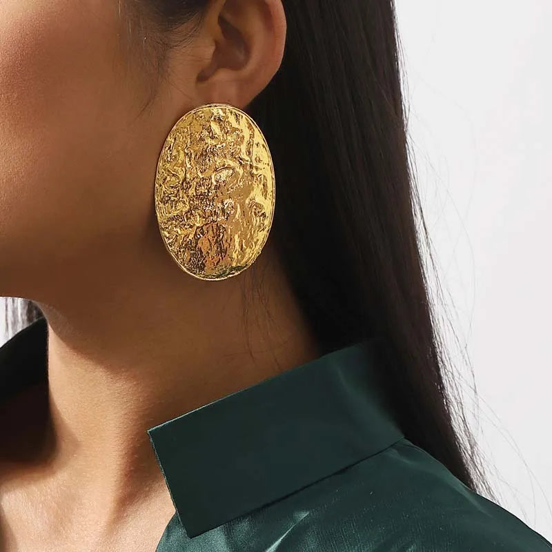 Exaggerated Gold Color Big Oval Stud Earrings for Women - 2024 Classic Geometric Statement Jewelry