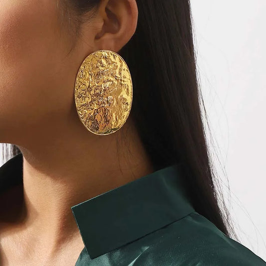 Exaggerated Gold Color Big Oval Stud Earrings for Women - 2024 Classic Geometric Statement Jewelry