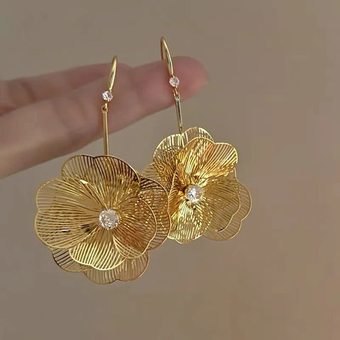 Luxury Long Tassel Petal Drop Earrings for Women - Crystal Hollow Flower Wedding Jewelry Gifts